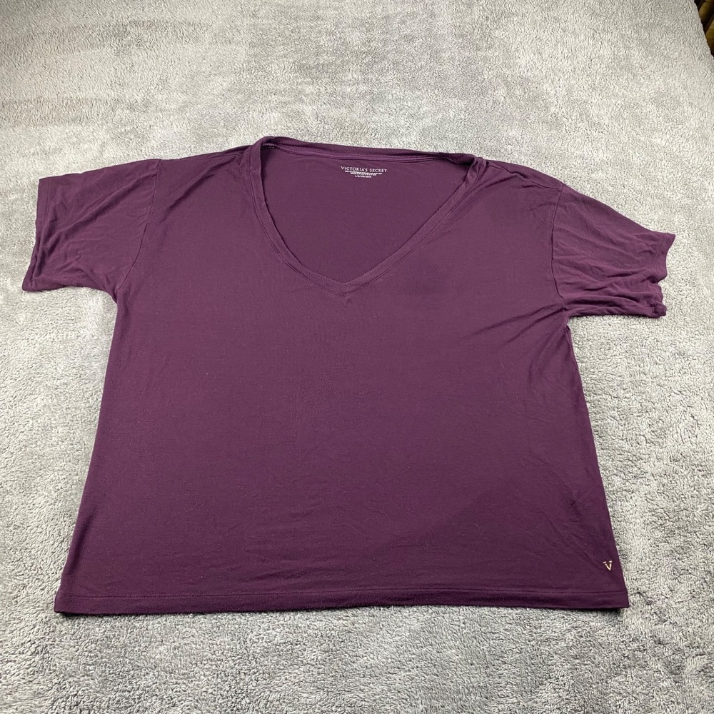 Victoria's Secret Shirt V Neck‎ Sleepwear Womens Large Violet Short Sleeve